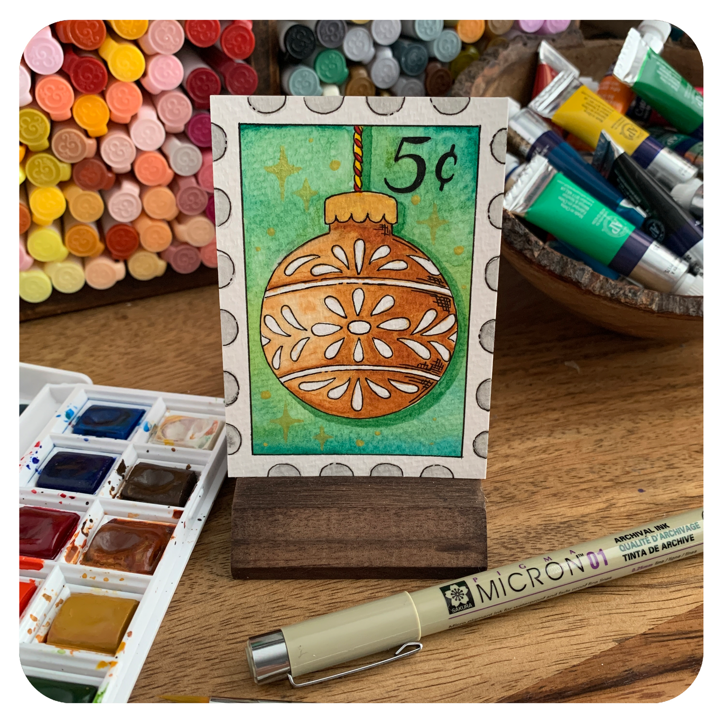 Holiday Ornament Stamp ACEO