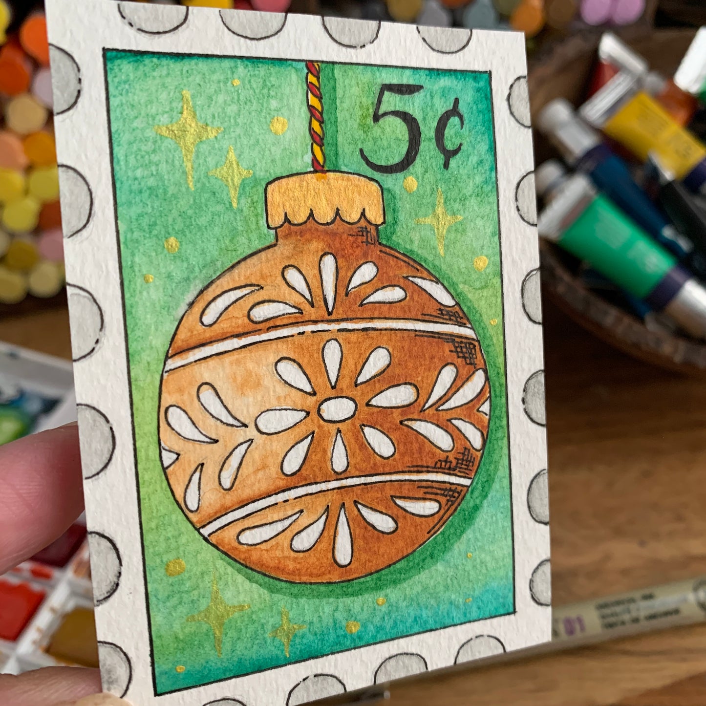 Holiday Ornament Stamp ACEO